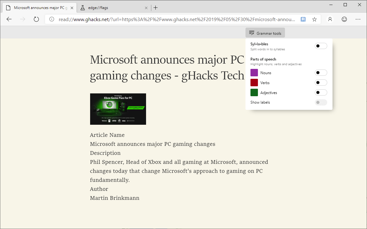 Katso ensin kieliopin työkaluja uudessa Microsoft Edge -sovelluksessa