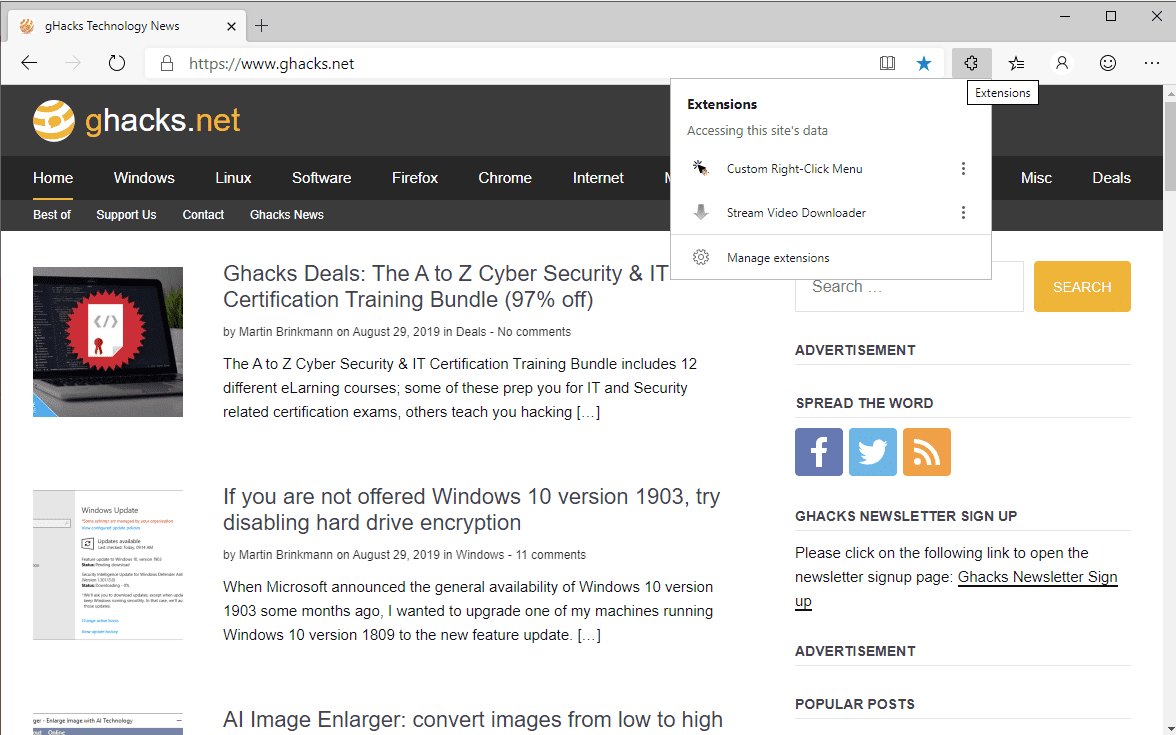 Как да добавите меню за разширения към Microsoft Edge (Chromium)