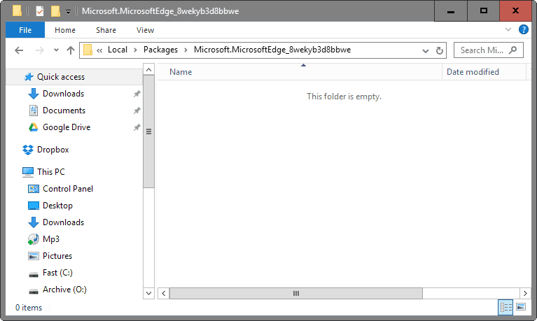 microsoft edge empty folder