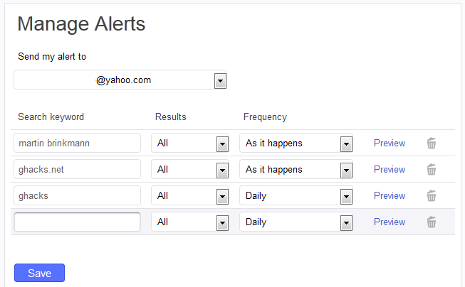 Yahoo! Pretraživanje upozorenja: alternativa Google upozorenja