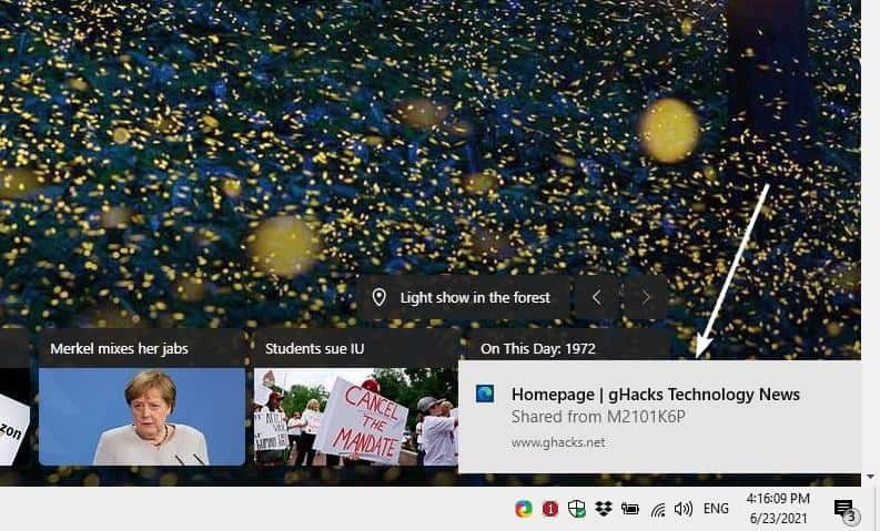 Pemberitahuan Berbagi Tab Microsoft Edge