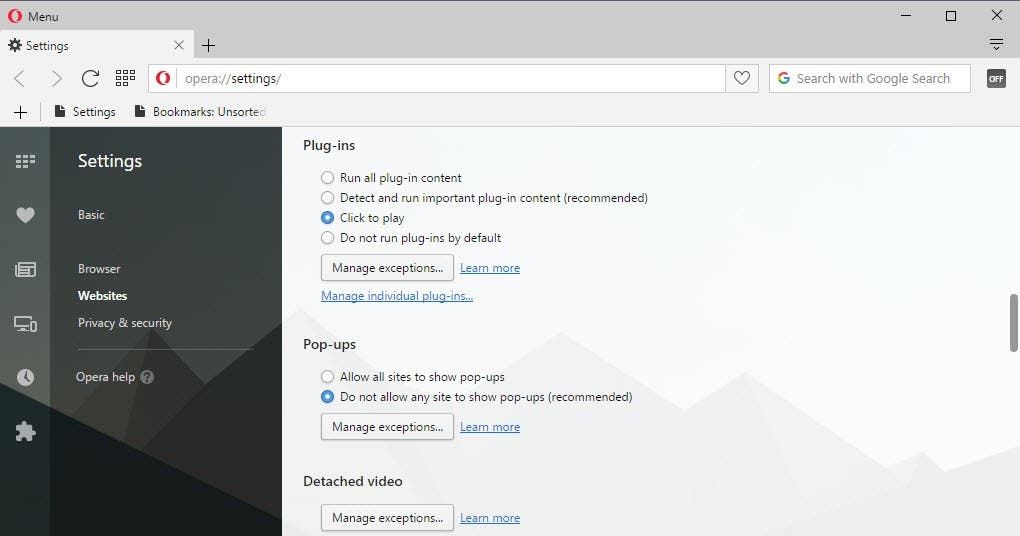 opera video auto play