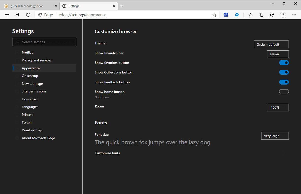 Kako spremeniti velikost in vrsto pisave v novem brskalniku Microsoft Edge