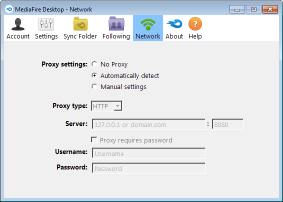 mediafire desktop settings