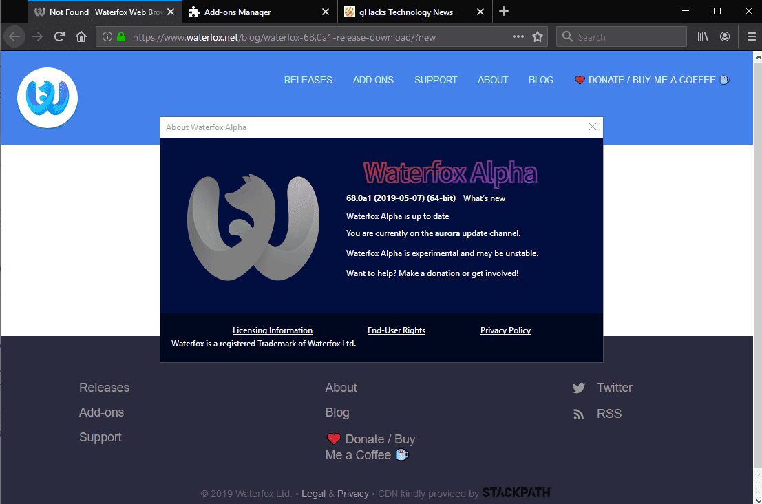 Waterfox 68 Alpha je mimo