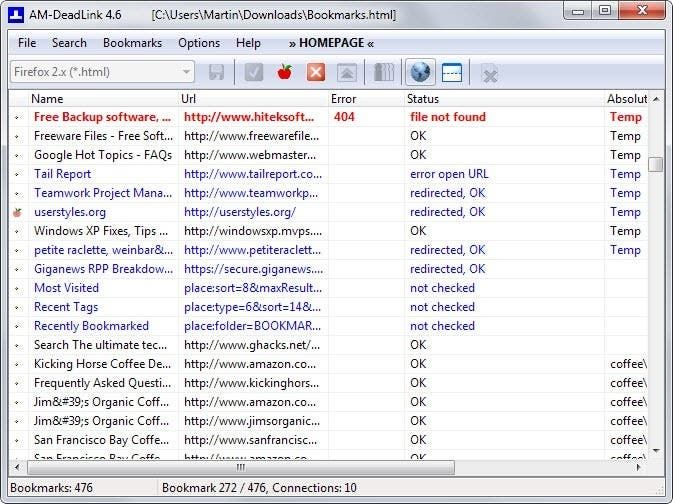 am-deadlinks bookmark checker