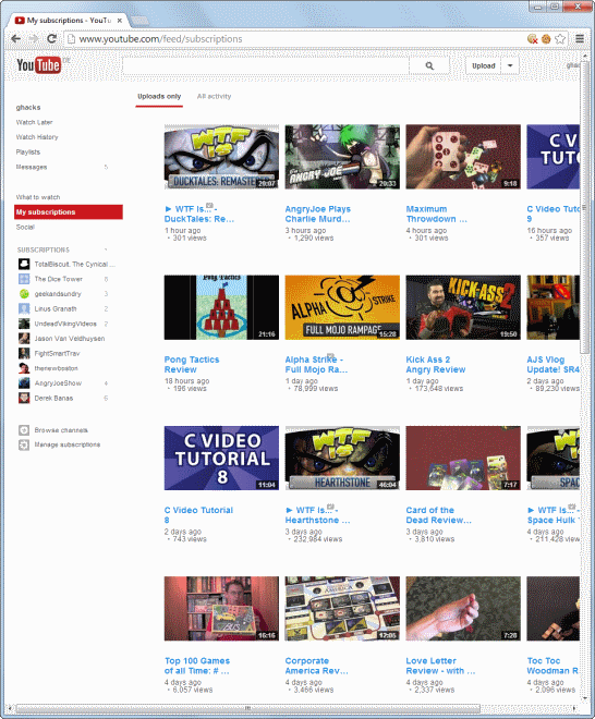 youtube subscriptions grid look