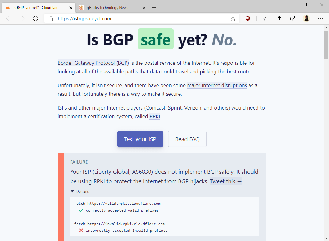 Aflați dacă ISP-ul dvs. implementează BGP în siguranță