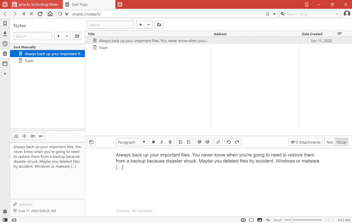 vivaldi notes manager