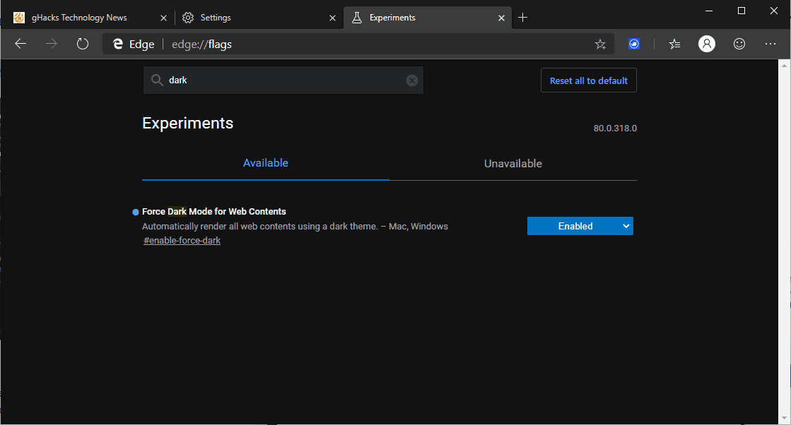 edge enforce dark mode