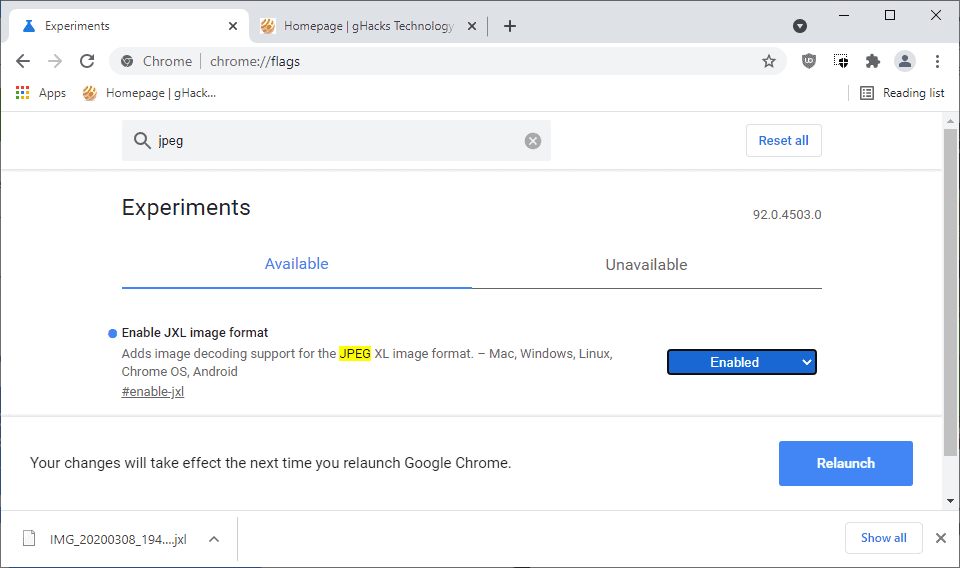 chrome activer le format d