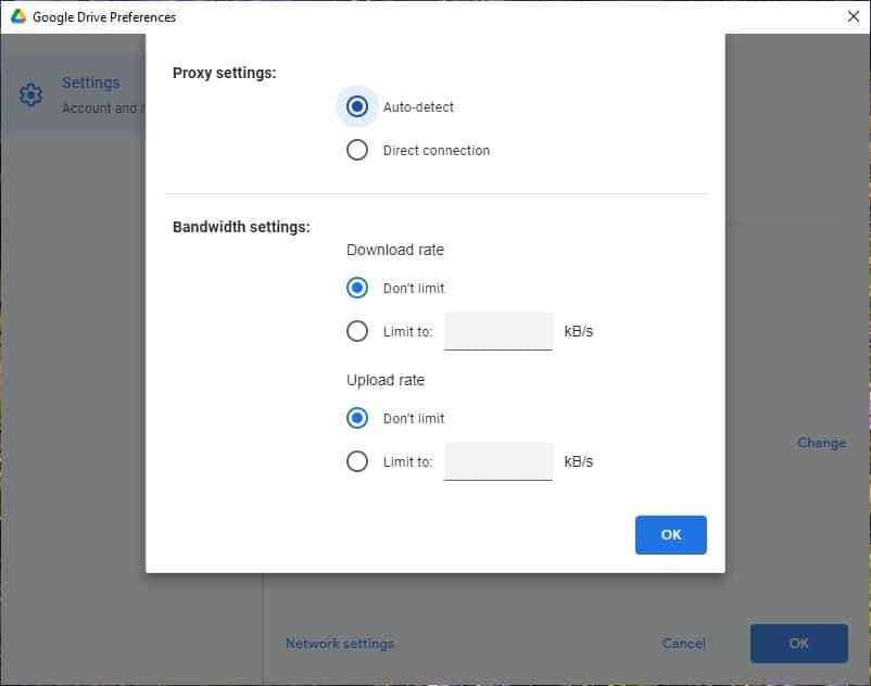 Preferencias de Drive for Desktop