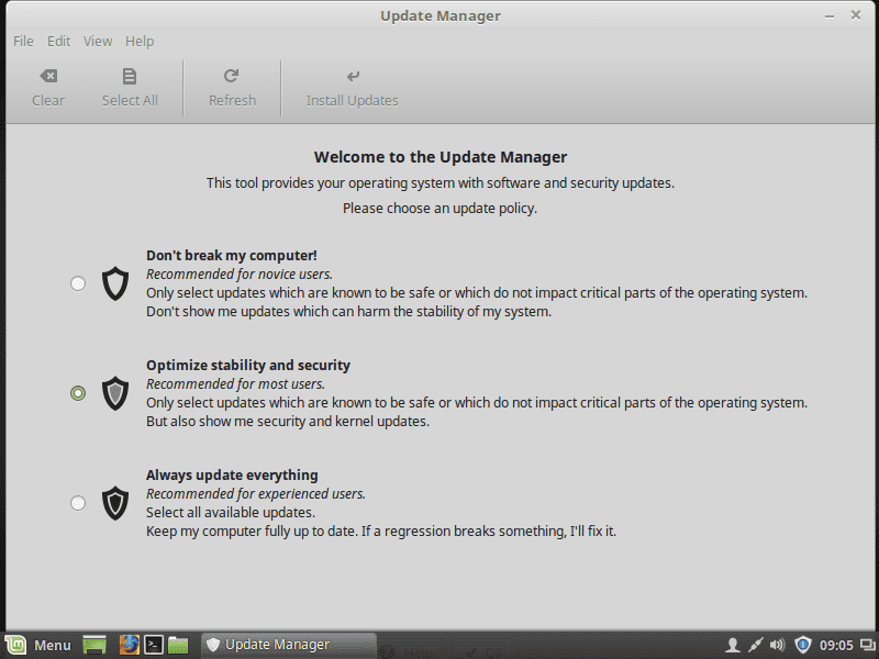 linux mint 18 update manager