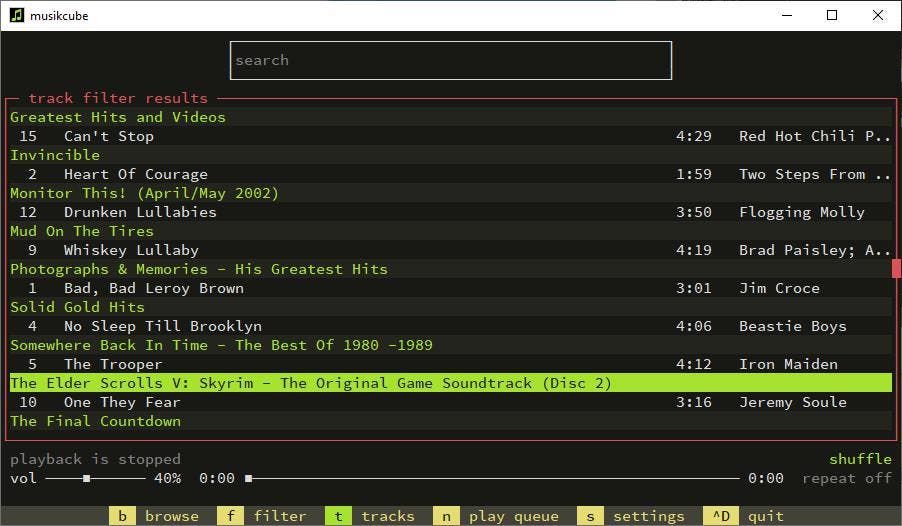 Musikcube search