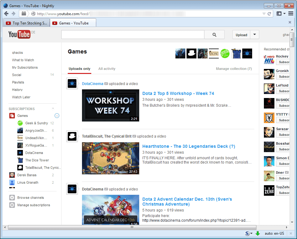 youtube subscriptions