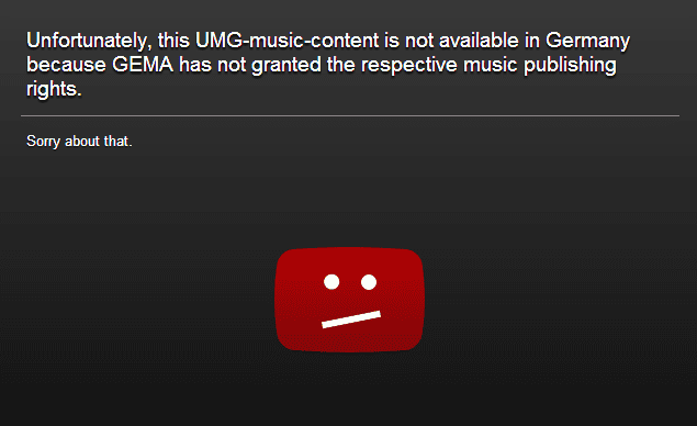 unfortunately music content not available youtube screenshot