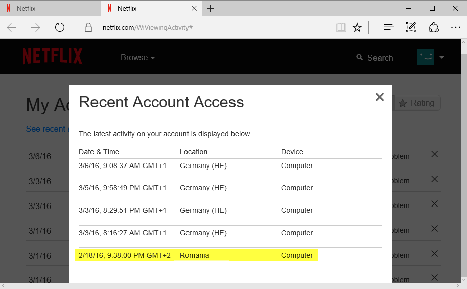 netflix recent account history