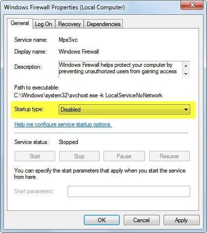 windows firewall service
