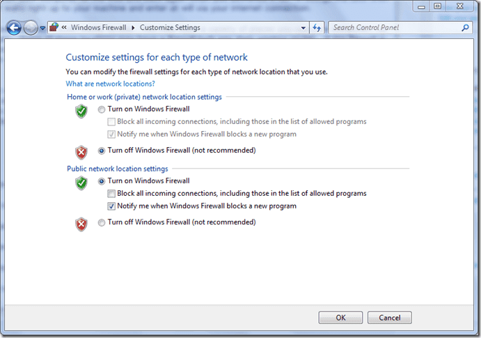 windows firewall on