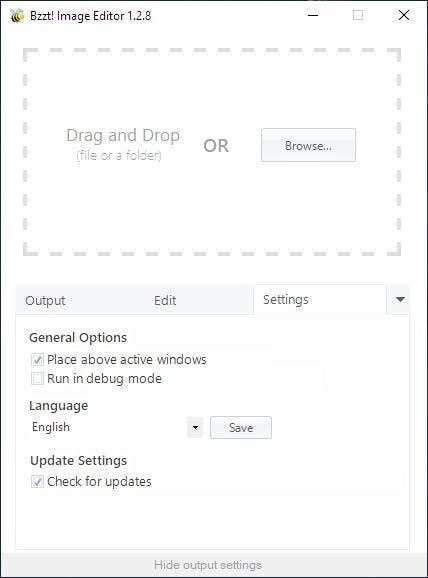 Bzzt! Image Editor settings