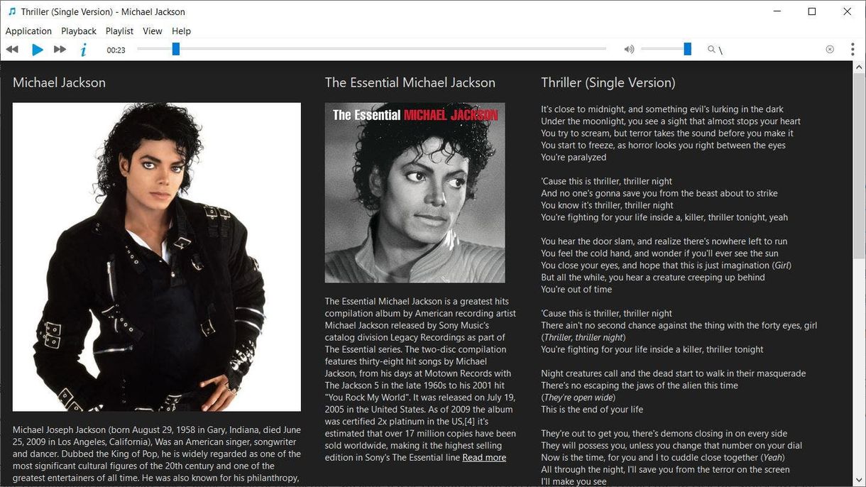 Musique lyrics viewer and artist information