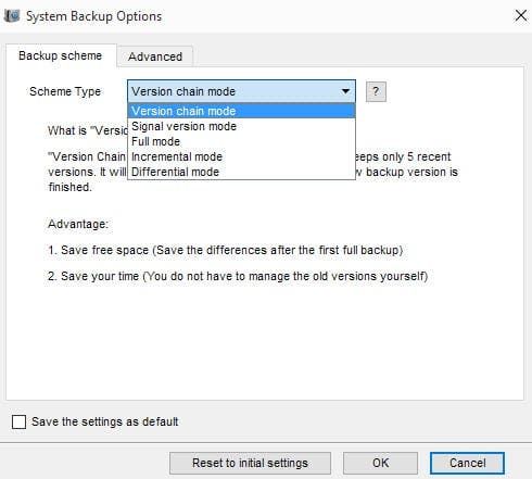 supported backup modes