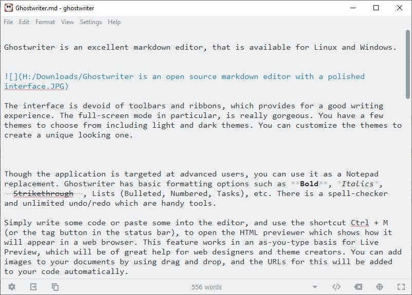 Ghostwriter - это редактор разметки с открытым исходным кодом и отточенным интерфейсом.