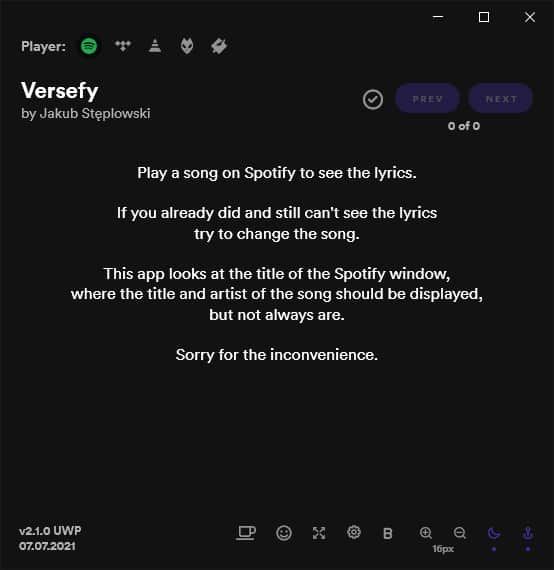 Інтерфейс Versefy