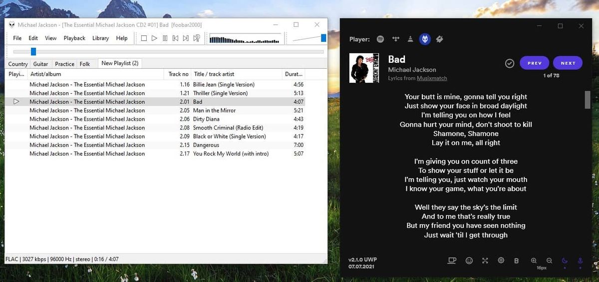 Тексти віршів Foobar 2000
