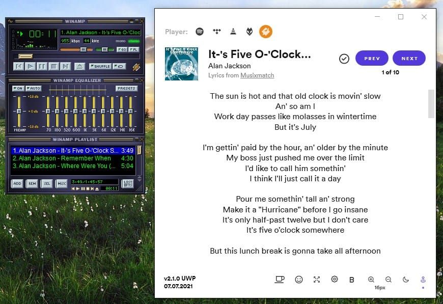Тексти віршів Winamp