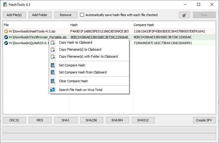 HashTools context menu
