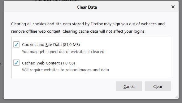 Firefox clear data