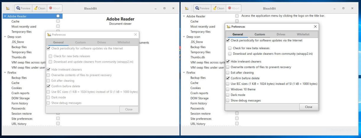 Bleachbit 3.2.0 vs 4.0