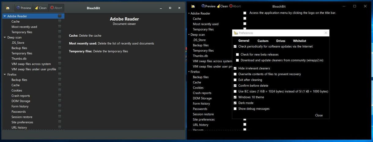 Bleachbit 4 dark theme