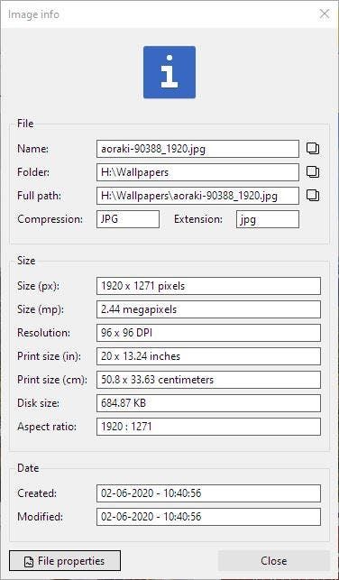 Quick Picture Viewer image info