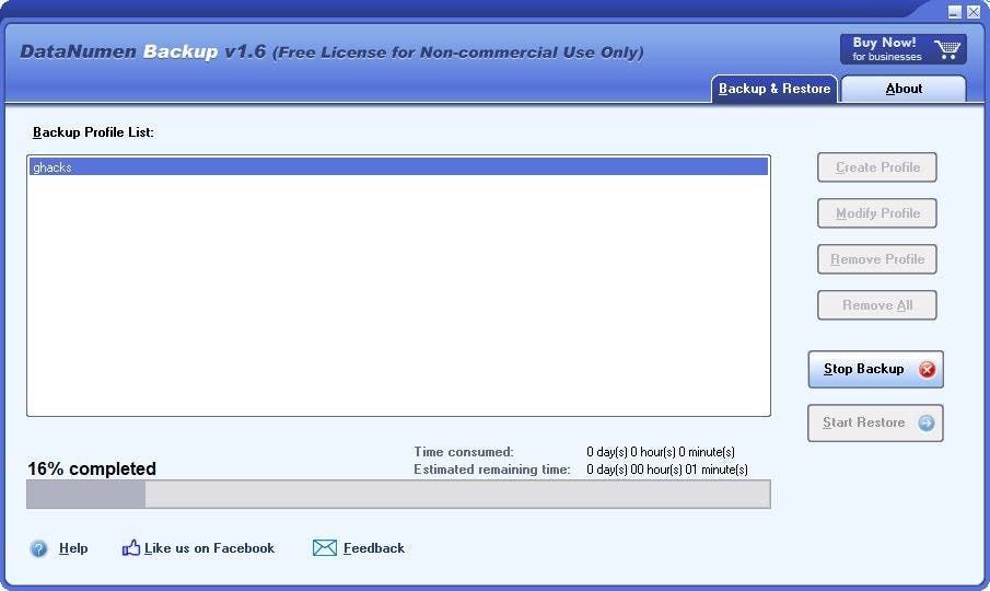 DataNumen Backup progress
