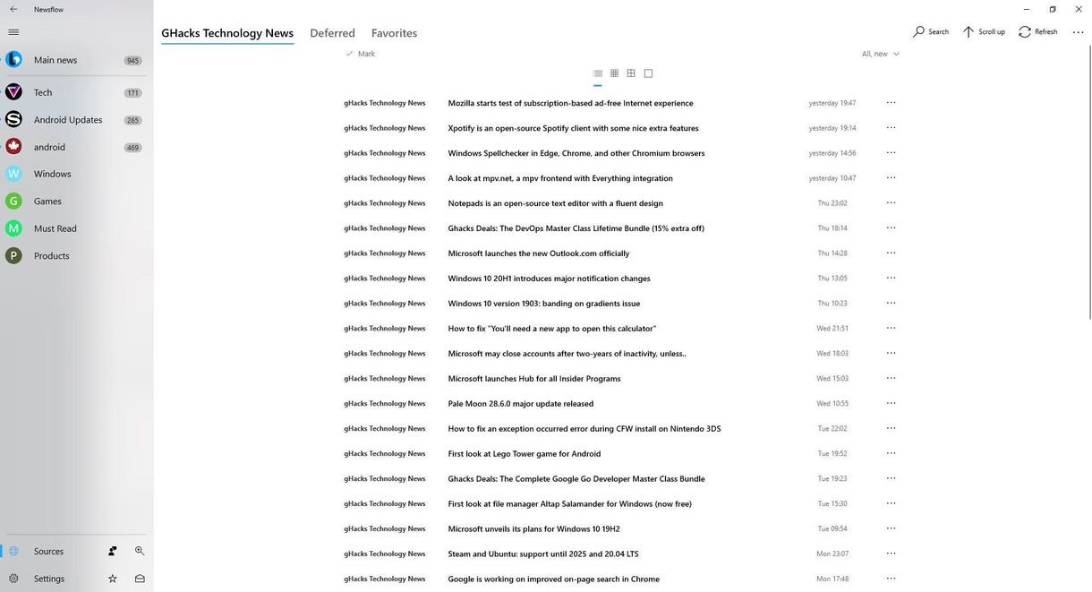 Newsflow RSS reader app for Windows 10