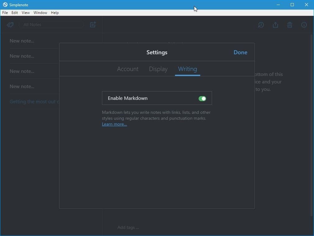 simplenote dark