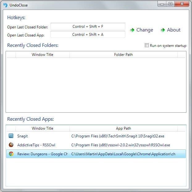 UndoClose отваря отново затворени програми, папки в Windows Explorer