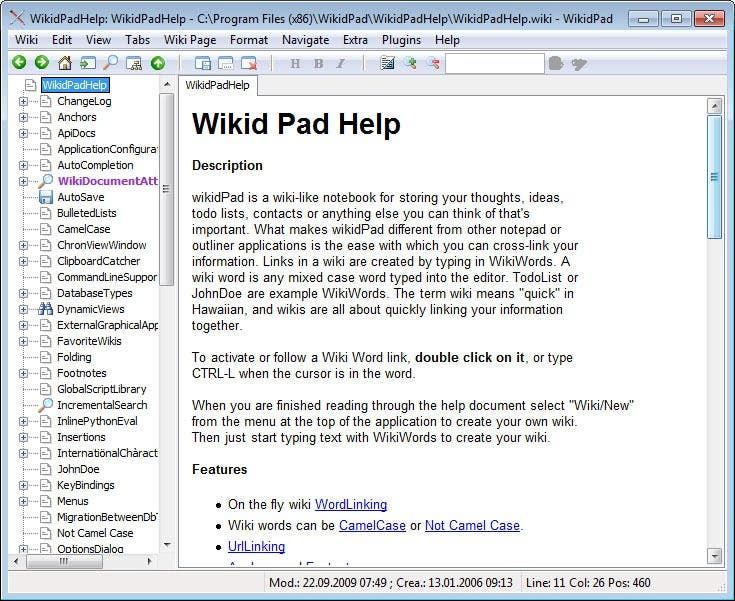WikidPad هو دفتر ملاحظاتك المحلي الذي يشبه ويكي