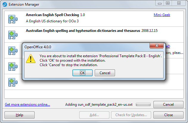 openoffice extensions install