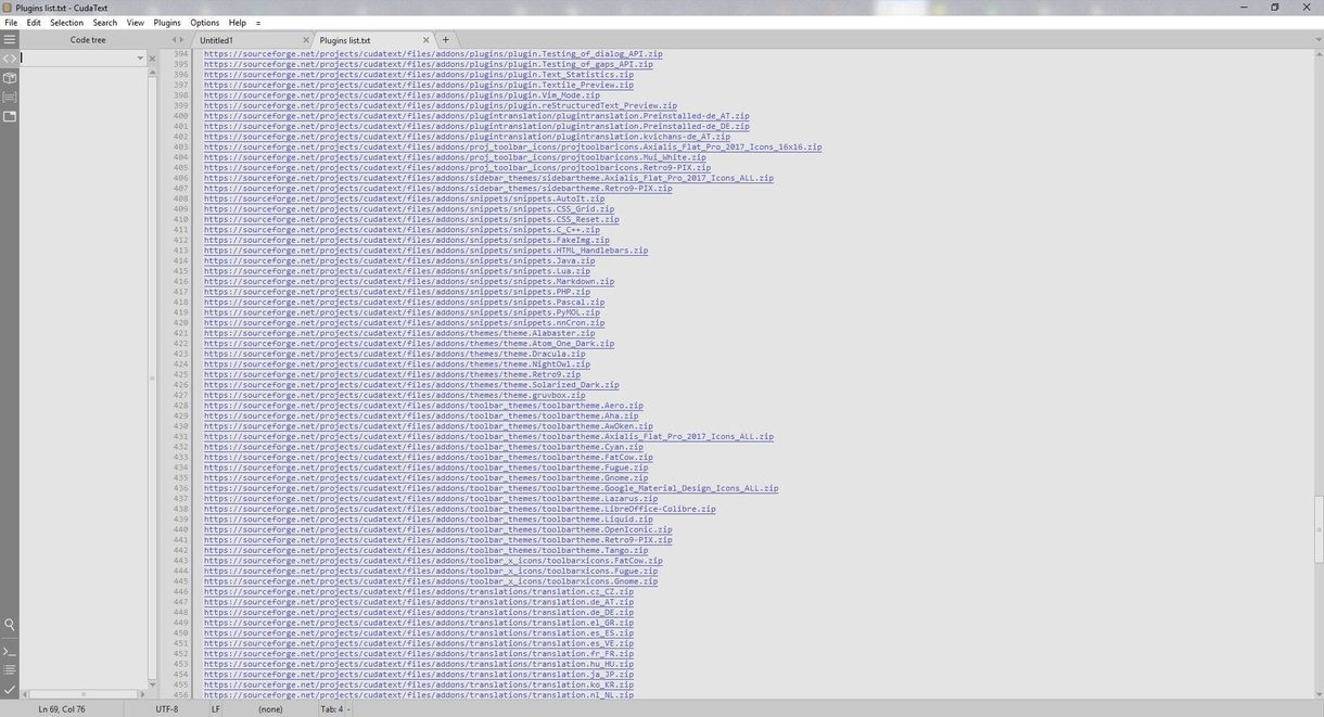 CudaText plugins snippets