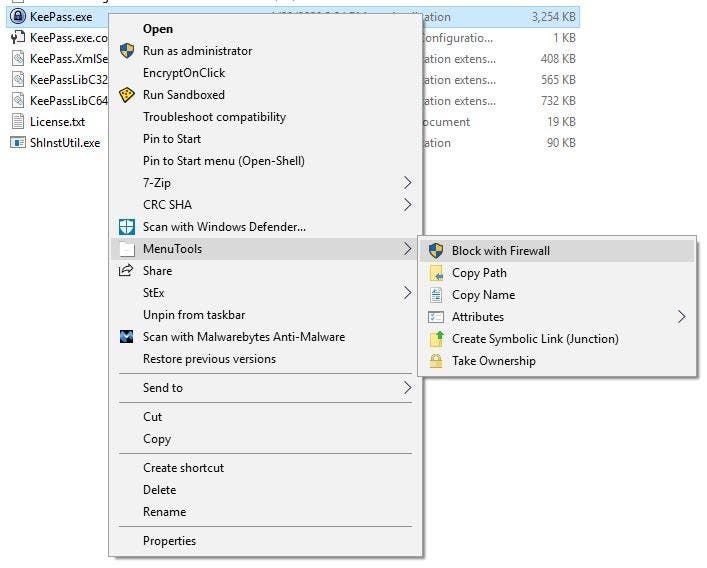 MenuTools Windows Explorer block with firewall
