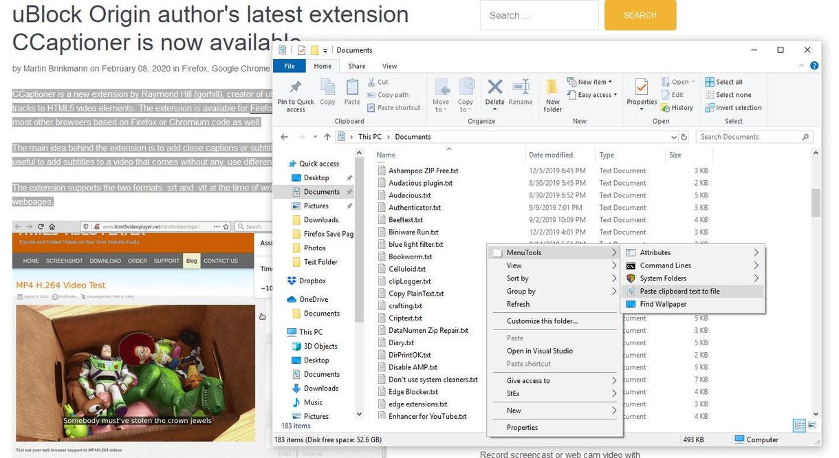 MenuTools paste clipboard text to file