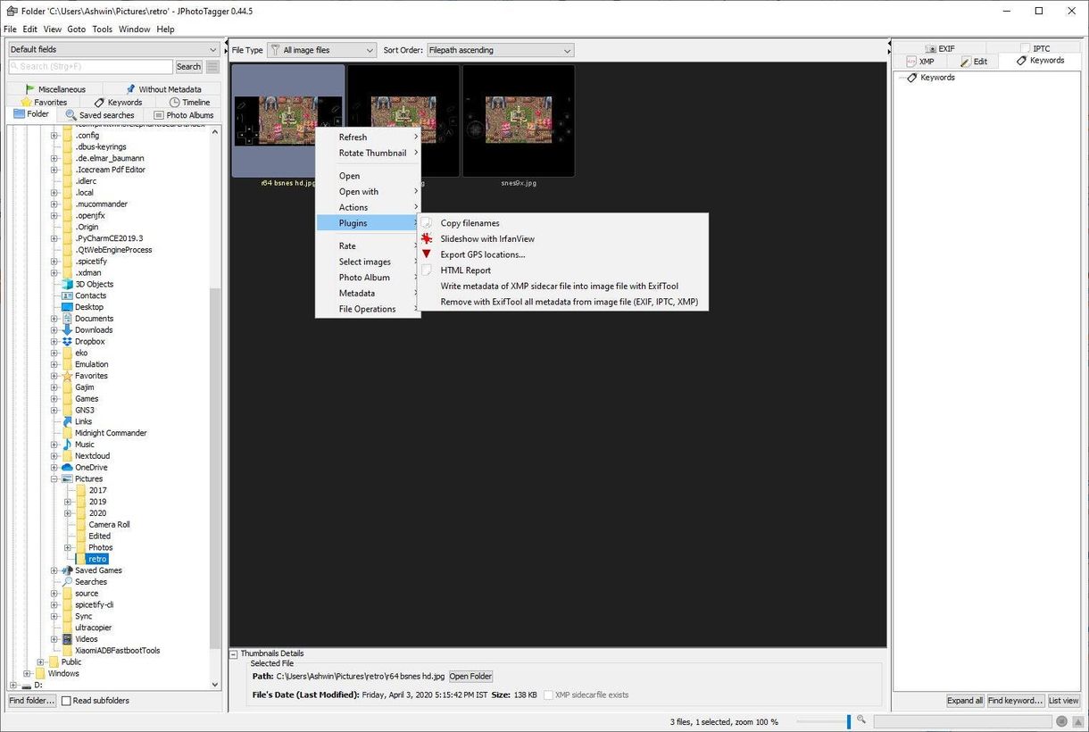 JPhotoTagger context menu