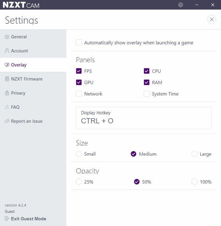 NZXT CAM Overlay enable