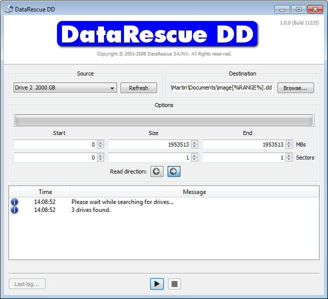 DataRescue'nun DD'si bozuk depolama cihazlarının disk görüntülerini oluşturur