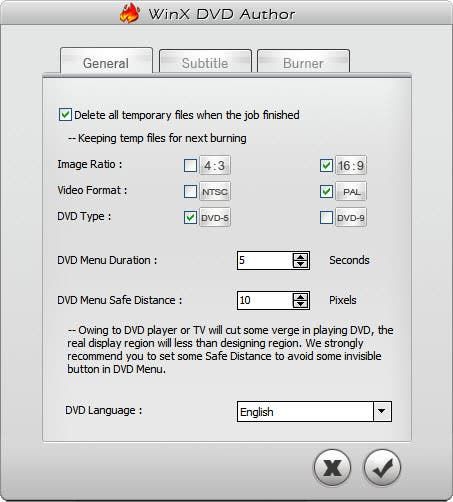 winx dvd author settings