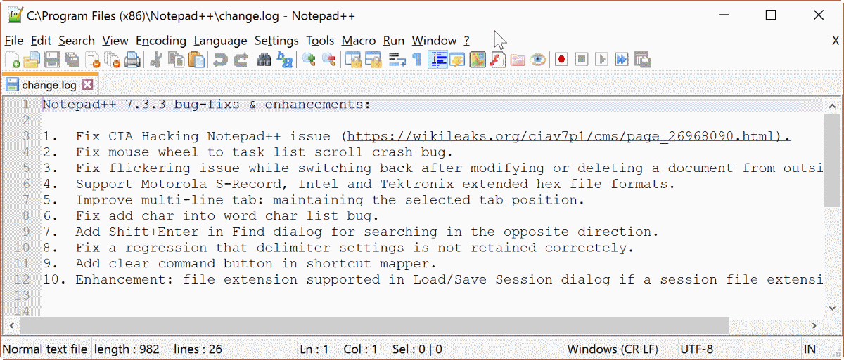 Notepad ++ 7.3.3-opdatering løser CIA-sårbarheden