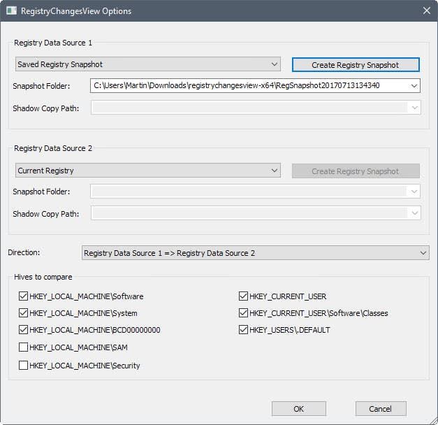 registry changes view
